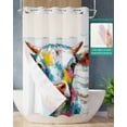 thumbnail image 2 of No Hook Shower Curtains with Snap in Liner, Rustic Colorful Cow Fabric Shower Curtain, Modern Oil Abstract Painting Animals Double Layers & See-Through Top Window Bathroom Curtains 36''x72'', 2 of 6