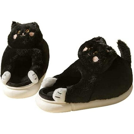 

DabuLiu Lovely Mew Cat Furry Slippers for Women Men Cute Animal Fluffy Faux Fur Warm Soft House Shoes Plush Indoor Slippers
