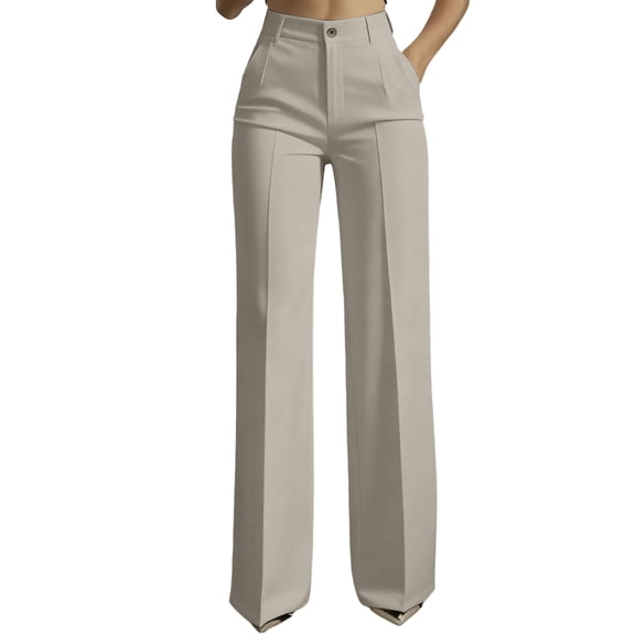 BOMYJESK Dress Pants Women Wide Leg Business Casual Trousers Slacks High Waisted Work Flowy Pants 2026 Daily Styling Cool Outfits with Pockets Light Gray M