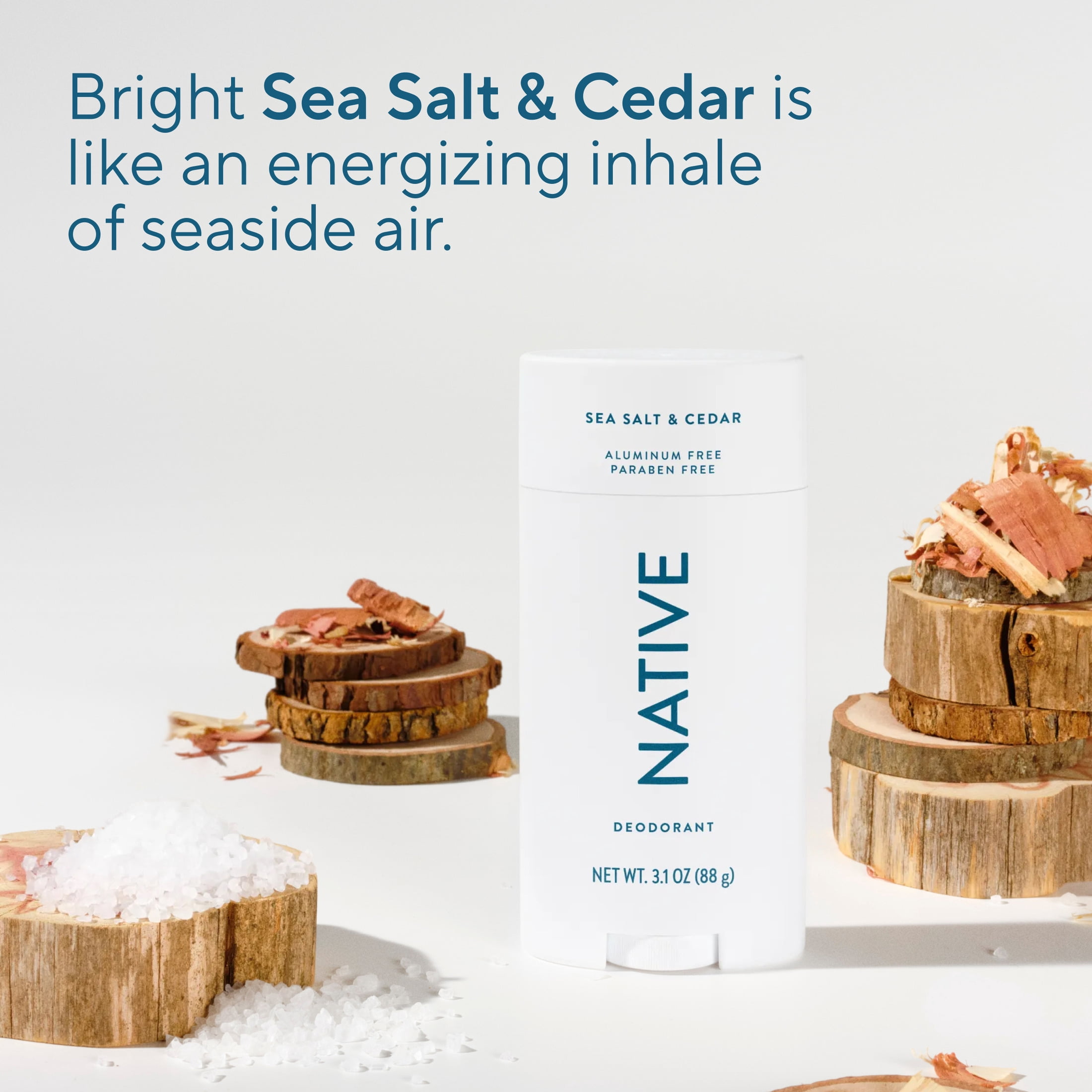 Native Deodorant For Men, Aluminum Free, 72 Hour Deodorant, Sea Salt & Cedar, 3.1 oz