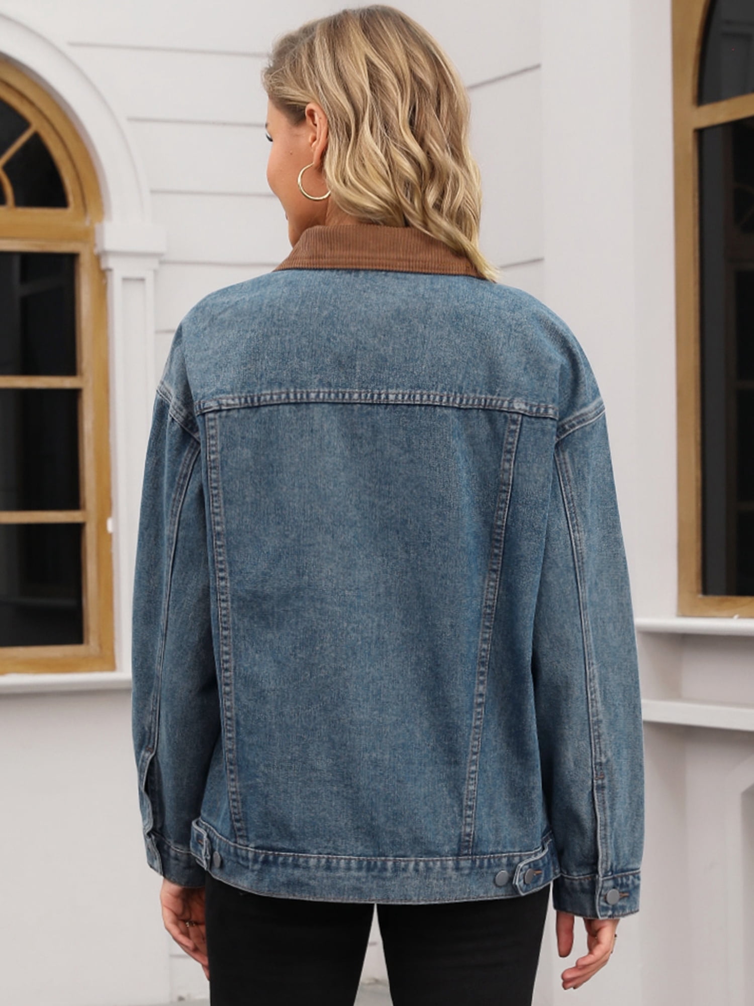 DARING DIVA Women's Button Down Corduroy Collar Long Sleeve Shacket 2XL Retro Blue