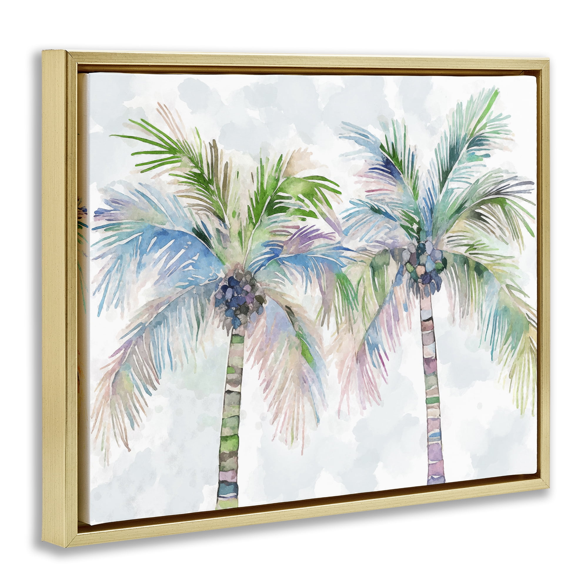 Stupell Industries Soft Palm Tree Pair Botanical & Floral Painting Gold Floater Framed Canvas Art Print Wall Art, 31 x 25