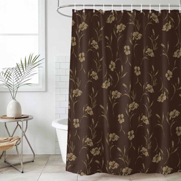 Brown Floral Standard Shower Curtain Set, Waterproof Shower Curtains for Bathroom, Vintage Spring Botanical Flowers Washable Fabric Cloth Bath Curtain for Bathtub Decoration with Hooks 72x72 Inches