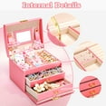 thumbnail image 4 of JoyStone 3 Layer Leather Jewelry Box Built-in Mirror, Portable Travel Jewelry Storage Case with Lock, Gift Jewelry Case for Women Girls,Pink, 4 of 9