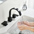 thumbnail image 6 of Widespread 8 Inch Matte Black Bathroom Sink Faucet, Waterfall Black Stainless Steel Bathroom Faucet for Sink 3 Hole, Vanity Lavatory Sink Faucets with Drain & Water Hoses, 6 of 15