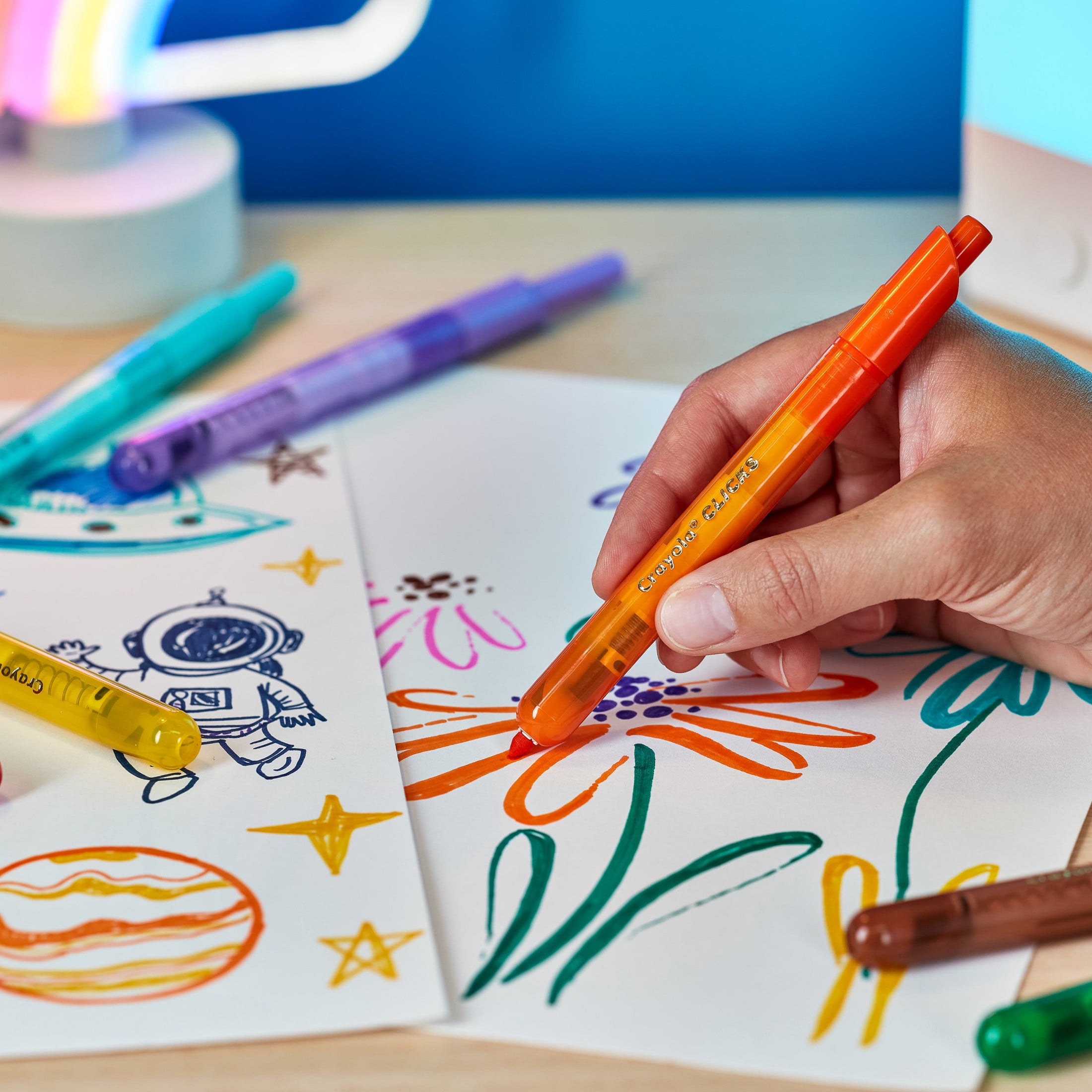 Crayola Clicks Retractable Markers, 10ct, Cone Tip Washable Markers, Cute School Supplies, Classroom Essentials, Gifts for Teachers and Kids, Ages 6+