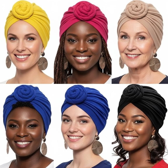 6 Pieces Turbans Head Wraps for Women Soft Pre Tied Knot Fashion Headwear Cap Headwrap Hat