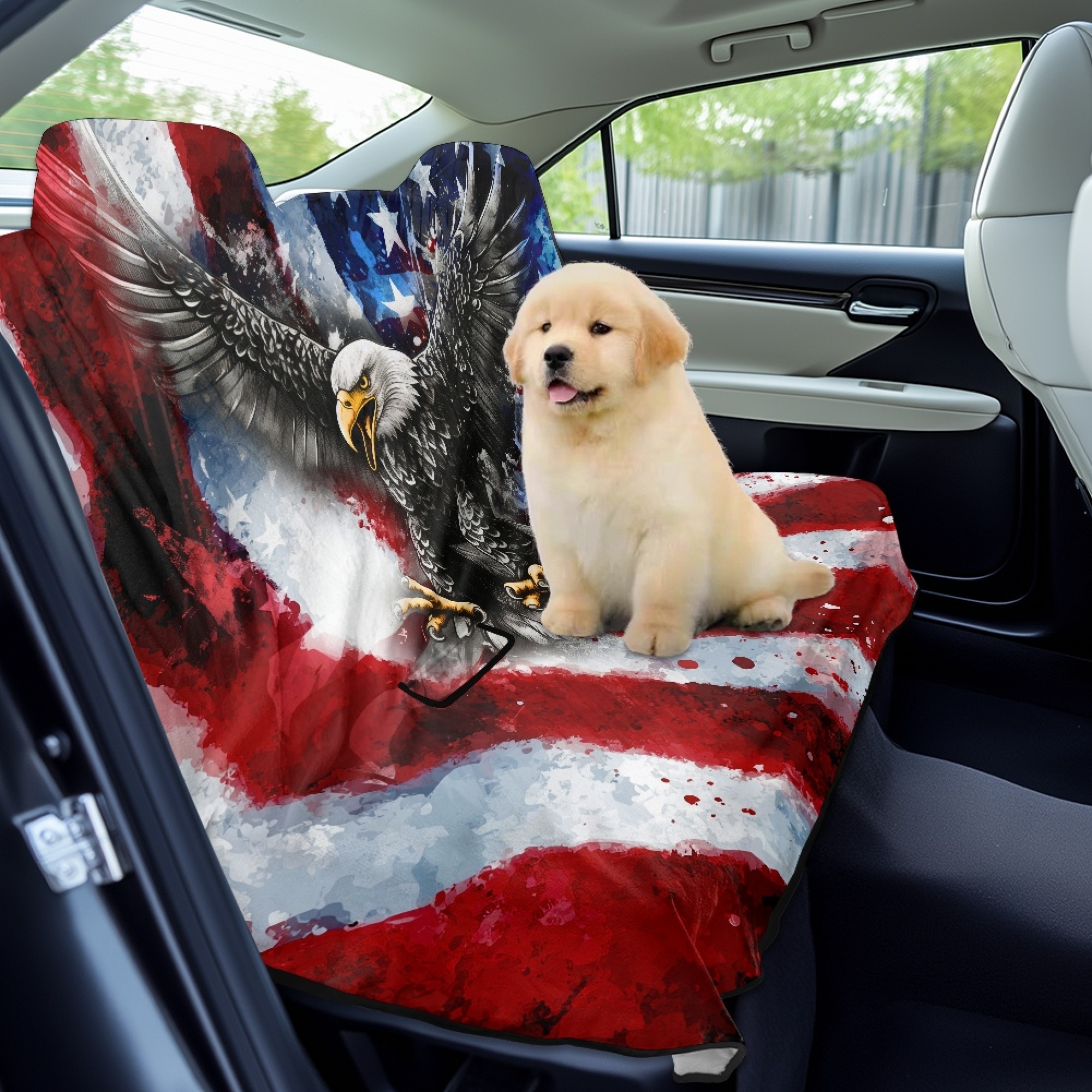 Drydeepin American Flag Eagle Car Back Seat Cover, Rear Bench Seat Towel Cover for Truck SUV Van Sedan, Saddle Blanket After Gym Workout Hiking, Car Accessories