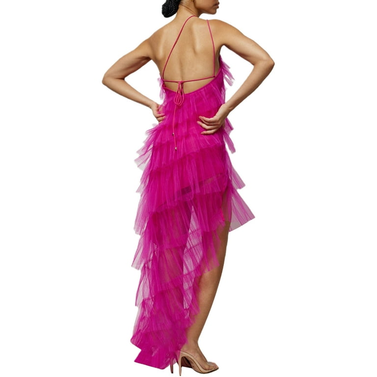 Midi tulle dress with flounces Woman, Purple