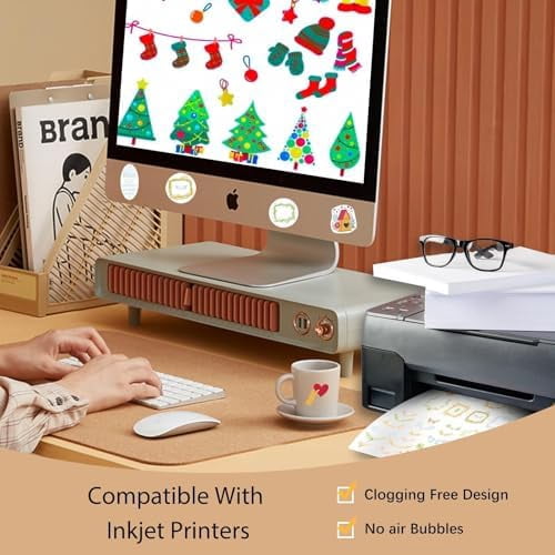 Printable Vinyl Sticker Paper for Inkjet Printer-30 Sheets Glossy White 8.5" x 11" Waterproof Labels Paper, Dries Quickly, Vivid Colors, Tear Resistant, DIY Christmas Stickers