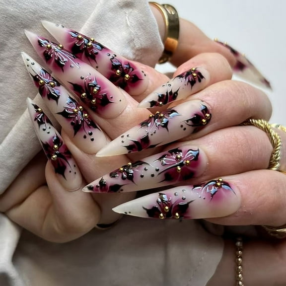 Huhudde Stilettos Press on Nails Leopards Fake Nails Acrylic False Nails,Artificial Nails Glues on Nails for Nails Art Designs