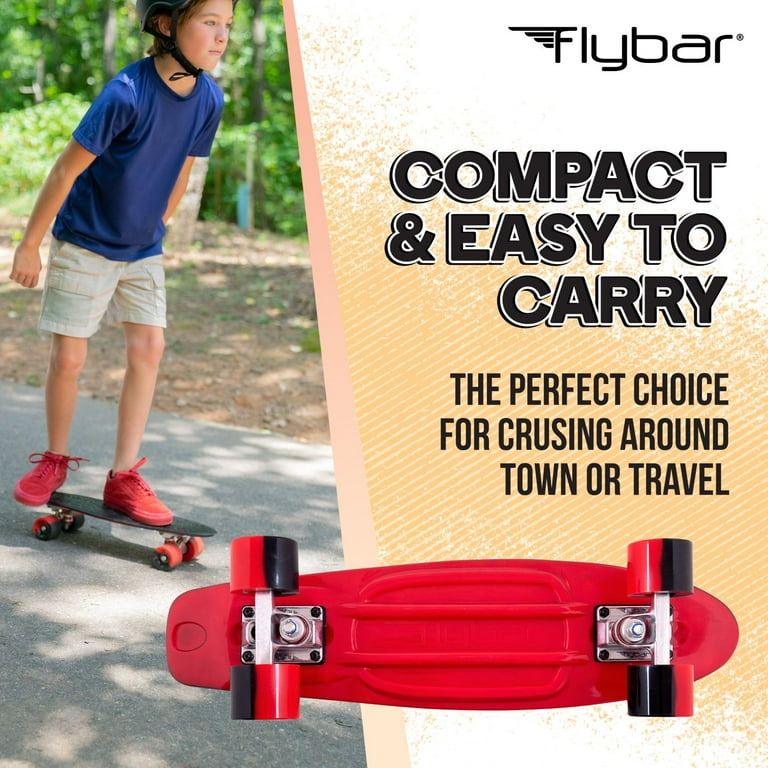 Flybar 22 inch Plastic Cruiser Skateboard, Non-Slip Deck, for Boys