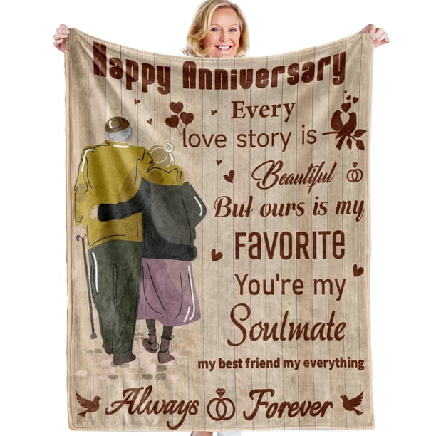 LHSHID Gift for 25th Wedding Anniversary 25th Silver Wedding Anniversary Gifts Happy Anniversary Marriage Gifts for Wife Husband Him Her Anniversary Decorations Blanket 50x60in