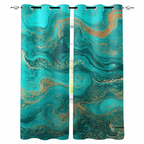 Fsddascl Turquoise Marble Blackout Curtains for Bedroom/Living Room, Thermal Insulated Kitchen Curtains, Farmhouse Modern Abstract Aesthetic Grommet Darkening Window Treatment Drapes 52"x84"x2