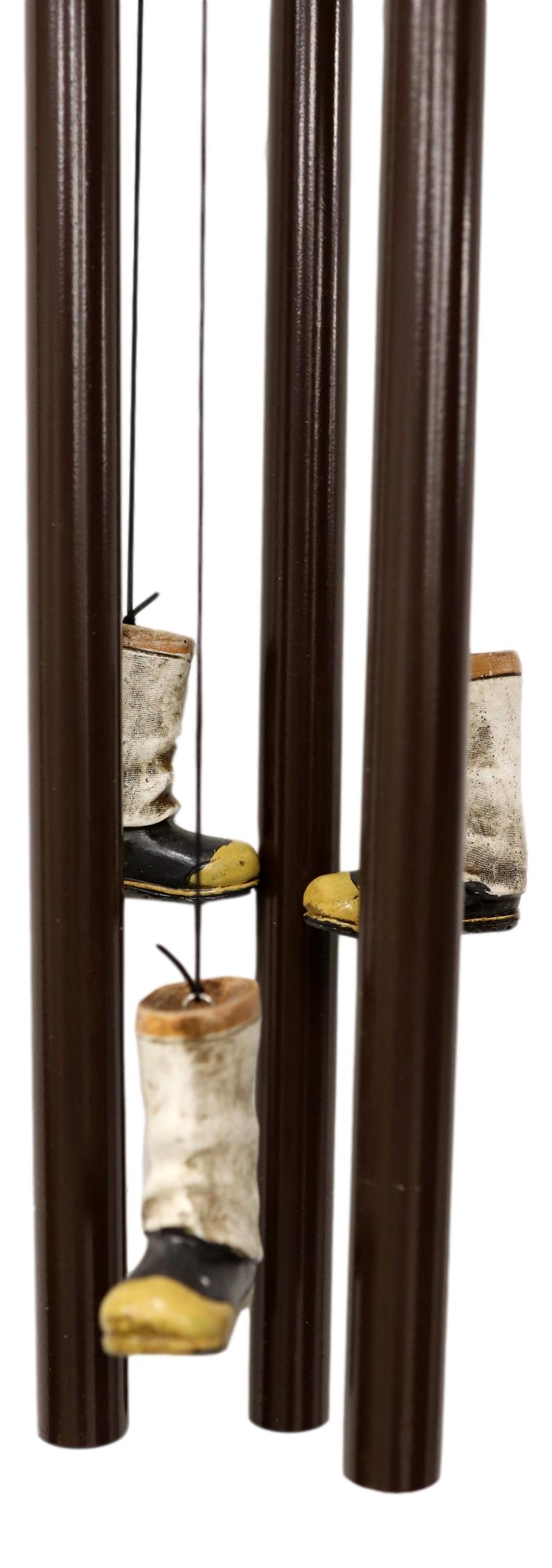 Rustic Fire Department Fireman Boots Large Resonant Patio Spiral Wind Chime