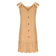 thumbnail image 7 of Fashion SMihono Plus Size Textured Mini Dresses for Women Casual Bowknot Strap Sleevevless Button Decor Ruffle Hem Tank Beach Sundress Beige XXXL, 7 of 7
