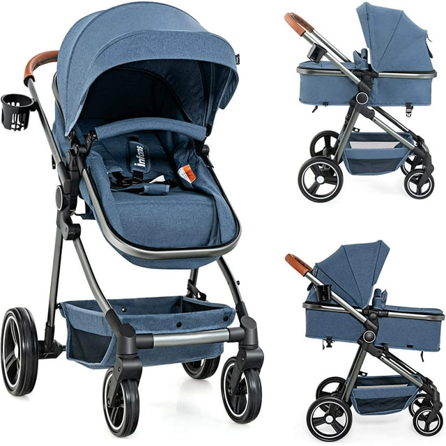 INFANS Poussette Convertible 2 en 1, Nacelle Réversible pour Nouveau-Né, Poussette Pliable avec Capote Réglable, Structure en Aluminium, Harnais 5 Points pour Nourrissons et Jeunes Enfants