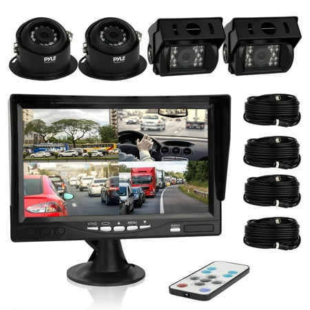 PYLE PLCMTRS77 - Car Rear View Camera and Video Monitor, IP68 Waterproof, Commerical Grade, 4 Cameras, Night Vision, 7-Inch LCD Display for Trailer, RV, Trucks, Pickup Trucks, Cargo Vans, etc.