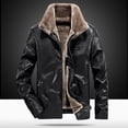 thumbnail image 2 of Chaqueta de cuero sintético con cuello de piel de color caqui y negro para hombre, ropa de calle lisa de forro polar, ropa informal para hombre, abrigo de cuero, prendas de vestir exteriores 2022, 2 of 4