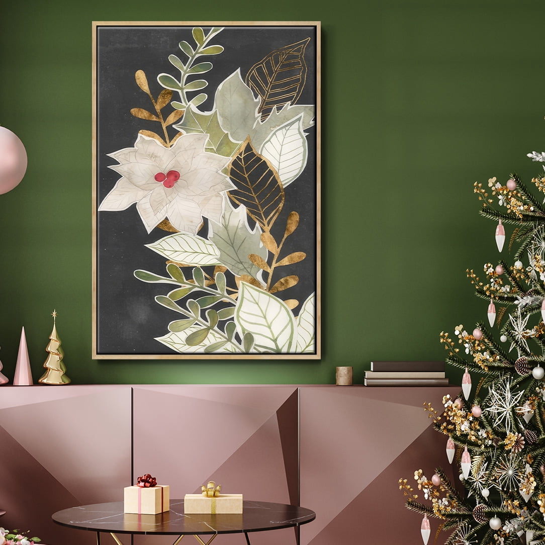 Gilded Christmas Collection B - Framed Gallery Wrapped Holiday Canvas - 27 x 41 - Natural Wood Frame