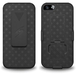 Cases 5 Lot Black Case - Premium Shell Holster Combo Slim Shell Case Built in Kickstand + Swivel Belt Clip Holster for iPhone 5, iPhone 5s, iPhone SE - Black