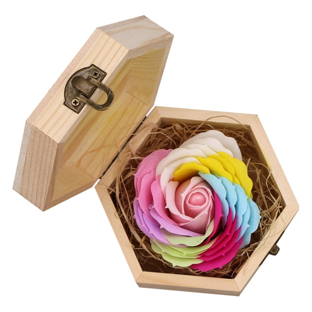 Jabón de baño con flores de rosas multicolores con caja de madera, jabón de rosas en caja de regalo, cofre de almacenamiento de bricolaje para aniversario, cumpleaños, boda, día de San Valentín, día