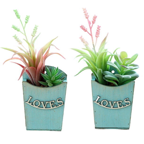 2 uds macetas de madera de flores falsas combinación suculenta bonsái decoración del hogar plantas verdes artificiales plantas en macetas montadas en la pared