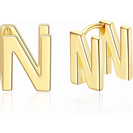 Leander 14K Gold Plated Initial Stud Earrings for Women Hypoallergenic 925 Sterling Silver Letter Earrings Trendy Monogram Jewelry Gifts for Her