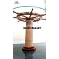 thumbnail image 3 of Authentic Wood Crafted Coffee Table with Thick Glass Top | Maritime Ship Wheel Tables with Rope Pillar (30 Inches), 3 of 4