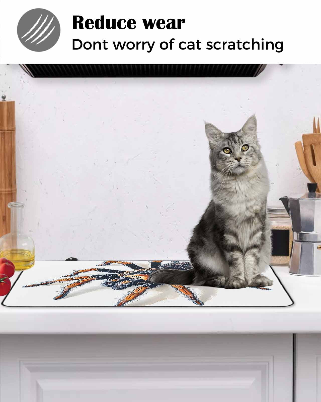 nqOlkjepod Large Induction Cooktop Protector Mat 36"x21", Modern Animals Print Stove Top Covers for Electric Stove, Watercolor Chic Spiders Decorative Stove Burner Cover Mats, Glass Top Stove Cover