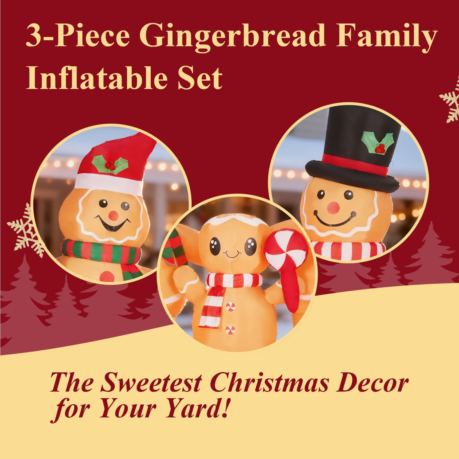 Astoutdoor 6.3 ft Lighted Christmas Inflatable Gingerbread Man Family Decoration with Built-in LED Lights