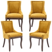 Paproos Dining chairs Set of 4, Upholstered Dining Room Chair with Solid Wood Legs and Bronze-Nail Head, Modern Kitchen Chair with Thick Fabric, Side Dining Chair for Home, Dining Room, Gold