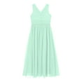 thumbnail image 4 of Miutii Kids Girls Shiny Rhinestones Birthday Party Dress Sleeveless V Neck Wedding Bridesmaid Dress Mint Green 8, 4 of 9