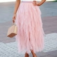 thumbnail image 5 of Aueoeo Women Tulles Skirt High Low Layered Puffy Skirts Pleated A-line Midi Skirt Front Asymmetrical Long Skirts Pink M, 5 of 8