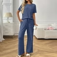 thumbnail image 2 of cfhntfmh Lounge Sets for Women Fall Ribbed Knit 2 Piece Pajama Sets Casual Short Sleeve Top and Long Pants Matching Outfits, 2 of 7