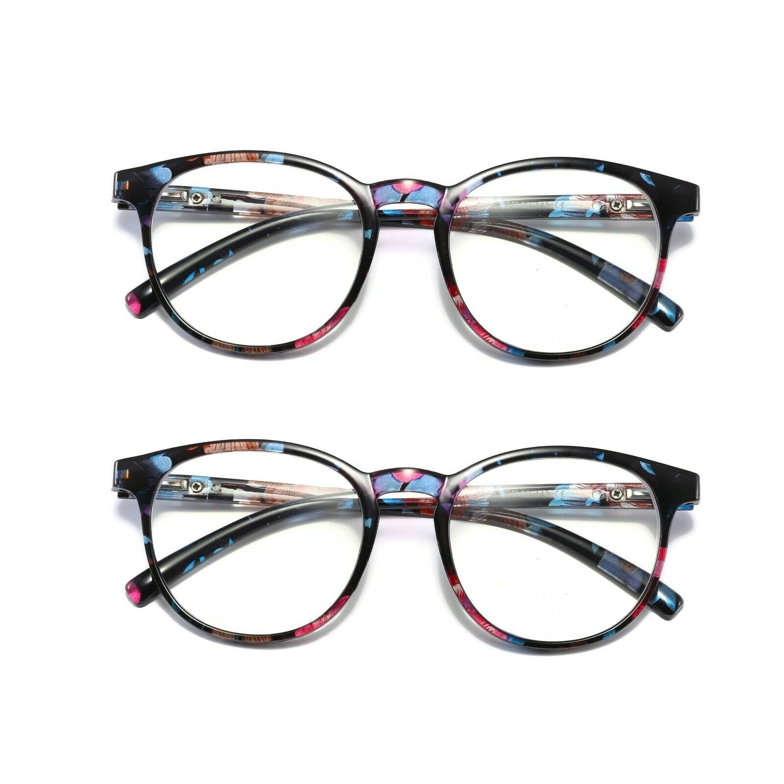 2 Pairs Ladies Womens Round Big Frame Blue Light Blocking Reading Glasses Spring Hinge Readers +0.75
