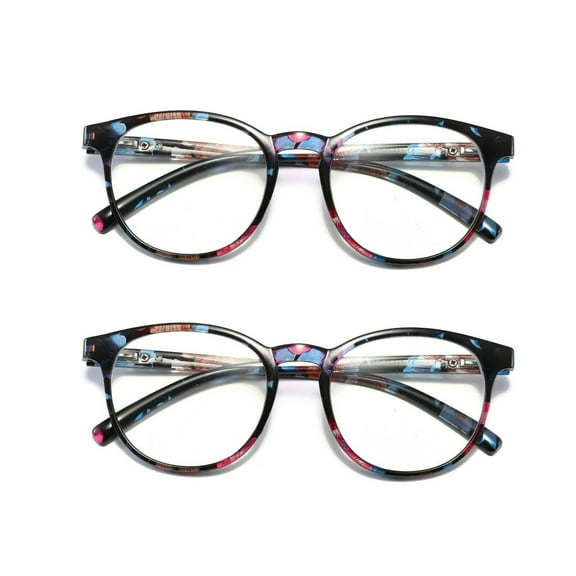2 Pairs Ladies Womens Round Big Frame Blue Light Blocking Reading Glasses Spring Hinge Readers 0.75