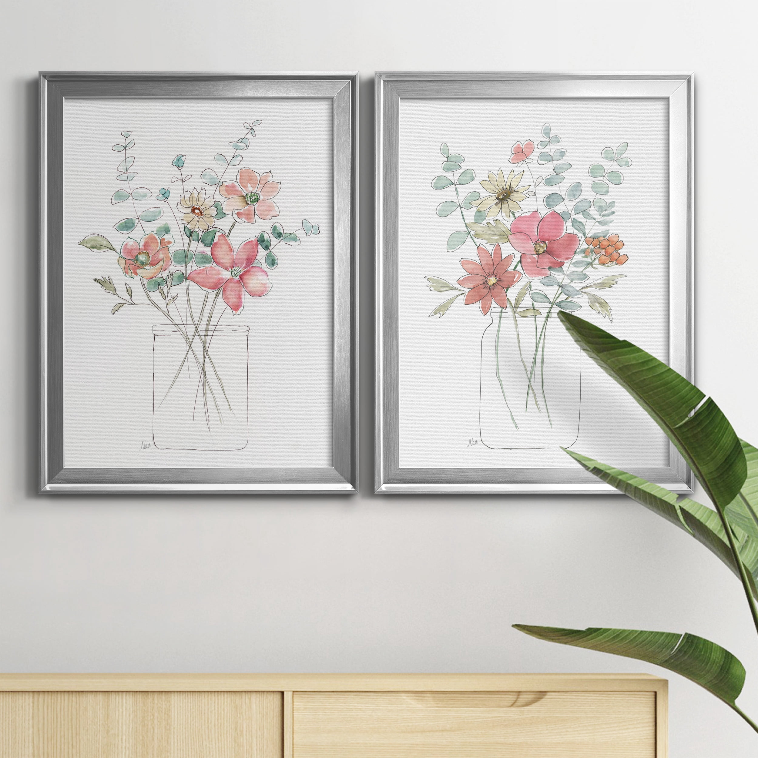 2 Piece Set Whimsical Wildflowers I Premium Framed Canvas - Ready to Hang - 22.5 x 30.5 Each - Silver Frame