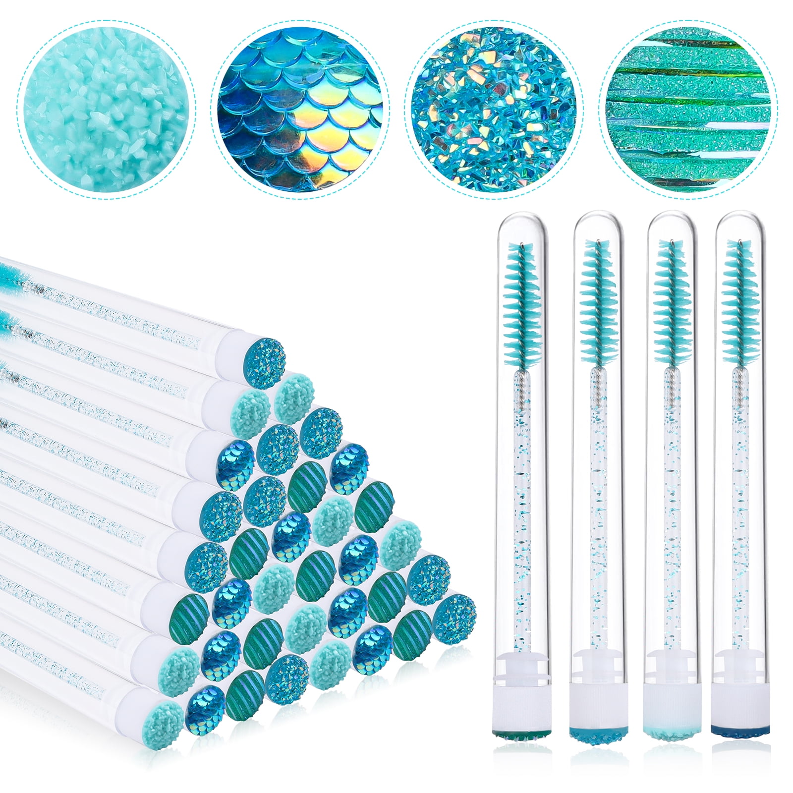 Kalolary 40PCS Mascara Wand Tube Set Disposable Eyelash Diamond Empty Mascara Wand Tube Eyelash Brush Lash Extension Brushes Mascara Brushes for Women Girls Makeup