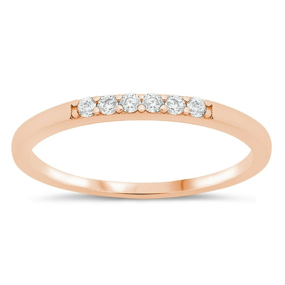 All in Stock Rose Gold-Tone Sterling Silver Clear Cubic Zirconia Single Bar Stackable Ring Size 8