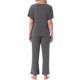 thumbnail image 3 of Conjunto de pijama para mujer INSPIRE CHIC, de dos piezas, con parte superior de manga corta de punto acanalado y pantalones con abertura lateral, con bolsillos, talla L, gris oscuro, 3 of 5