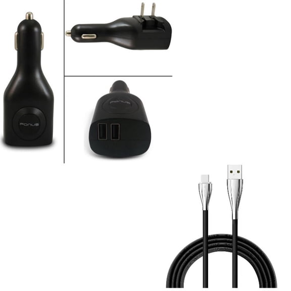 2-in-1 2-Port USB Car Home Charger w Charger Cord Type-C 10ft USB Cable L1L for Motorola Moto G7 Play G6 - Nokia 3.1, 7.1, 8, Plus - OnePlus 5T, 6, 6T, 7 Pro - Razer Phone 2 - RED Hydrogen One