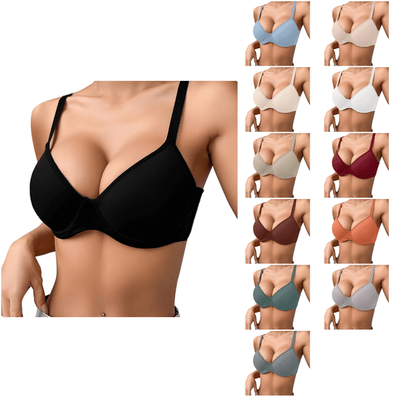 Ahuyic Womens Bra,Summer Plus Size Bra,Womens Solid Color Steel Ring Oversized Gathering Underwear Daily Bra,Brown,S