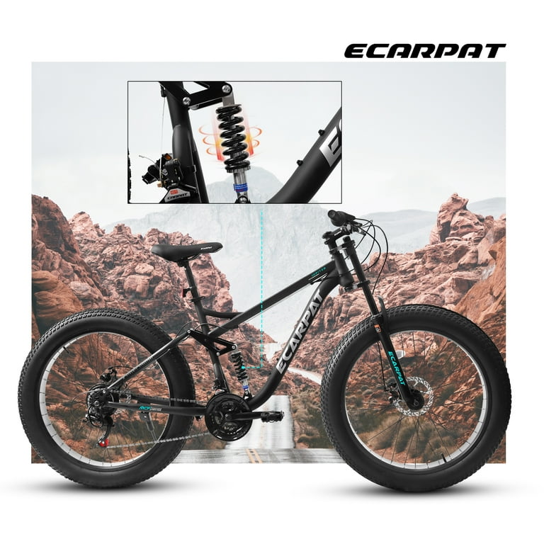 Off Road Bikes Commuter Bikes Men s Bikes Mountain Bike Full Suspension 21 Speeds Drivetrain with DISC BRAKE 26 4 Fat Tire Black