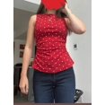 thumbnail image 3 of Red Polka Dot Ruched Front Sleeveless Tank Top, Crew Neck, Slim Fit, 3 of 5