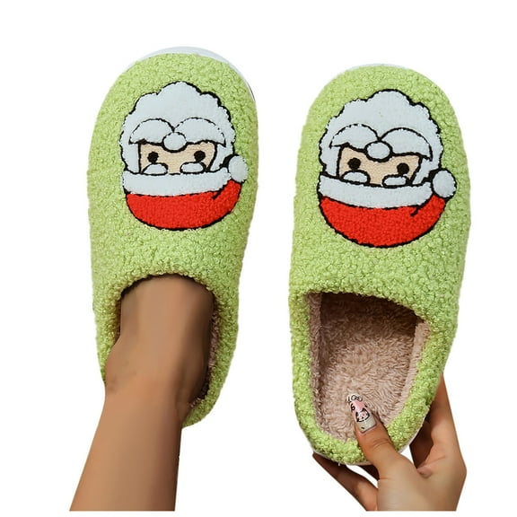 Lovskoo Christmas Slippers for Women Indoor Soft Warm Fleece Bedroom Reindeer Slippers Fall Winter Home Slippers Green