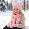 thumbnail image 5 of 3 Pcs Kids Winter Knit Hat Scarf Gloves Set for Boys Girls Pompom Beanie Thick Thermal Sets for Outdoor Ski Wear Pink 3-12 Years, 5 of 5