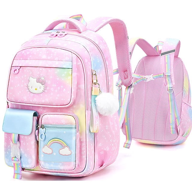 Sanrios-mochila escolar Hellokitty, morral impermeable antipérdida con dibujo de gato, fresa, alivio de carga, protege la columna vertebral