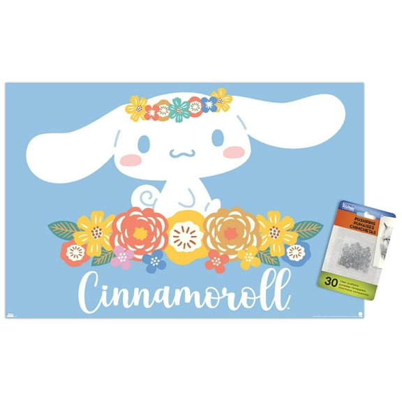 Hello Kitty and Friends: 24 Flowers - Cinnamoroll Wall Poster with Push Pins, 14.725" x 22.375"