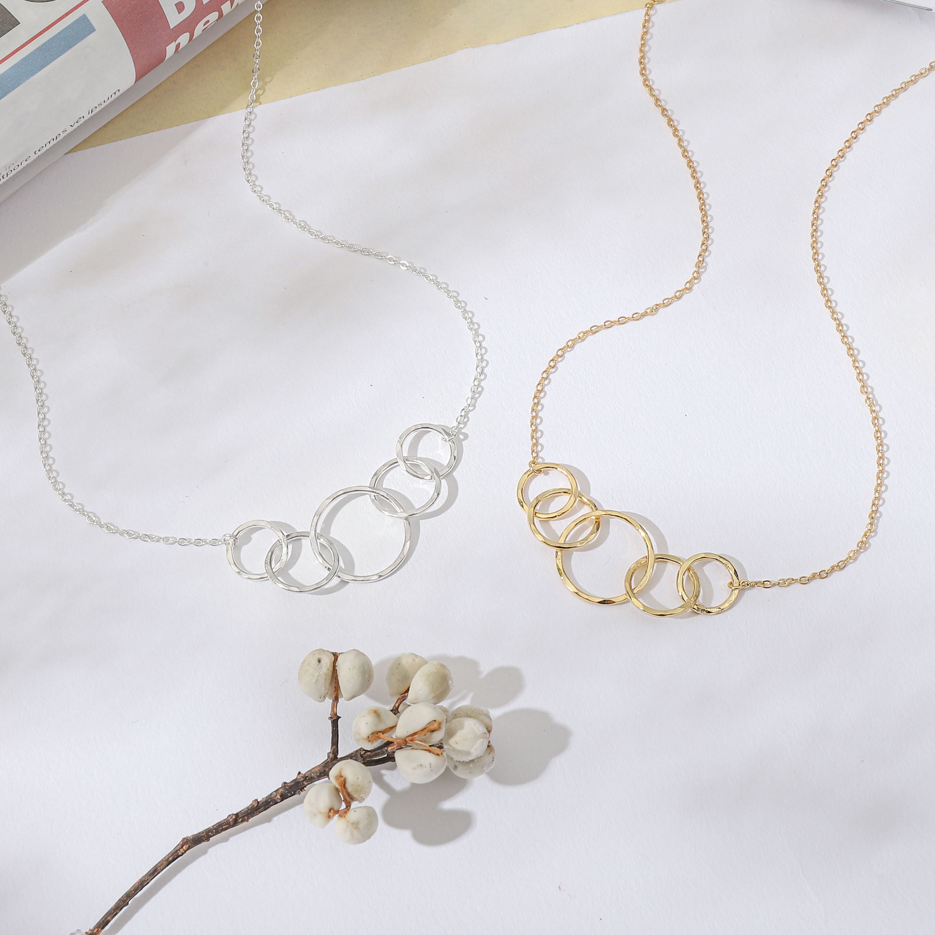 HOPE LOVE SHINE 50th Birthday Gift for Her – 5 Ring Gold Necklace, 5 Decades Jewelry